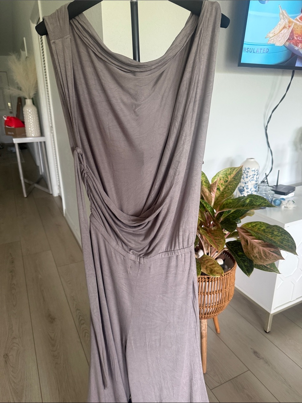 Free People Draped Sleeveless Wide-Leg Jumpsuit - Light Gray - Picture 4 of 5